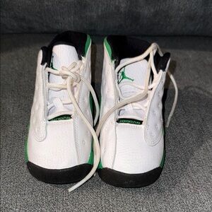 Jordan White and Green Sneakers Classic Athletic Design